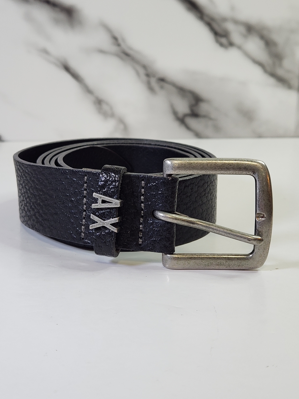 A/X Armani Exchange Black Leather Men's Belt with Metal Buckle